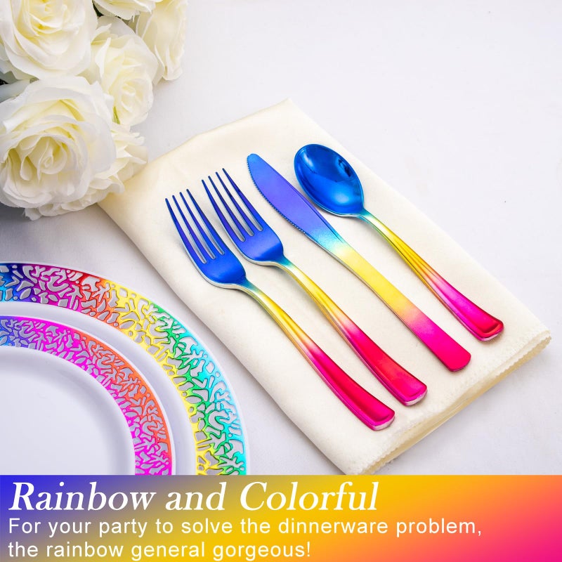 Supernal 120pcs Rainbow Plastic Silverware Rainbow Plastic Utensils Colorful Party Flatware Include 40 Forks 40 Knives and 40 Spoons for Trolls Party Baby Shower Decorations Easter Serves 40 Guests - Image 2