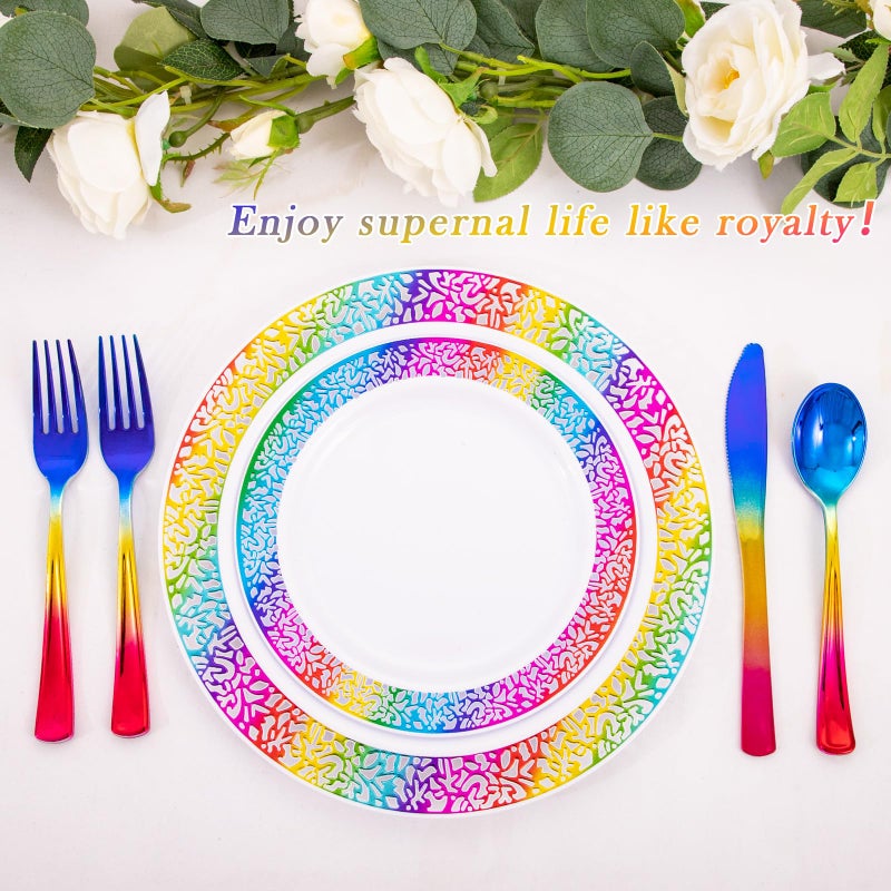 Supernal 120pcs Rainbow Plastic Silverware Rainbow Plastic Utensils Colorful Party Flatware Include 40 Forks 40 Knives and 40 Spoons for Trolls Party Baby Shower Decorations Easter Serves 40 Guests - Image 4