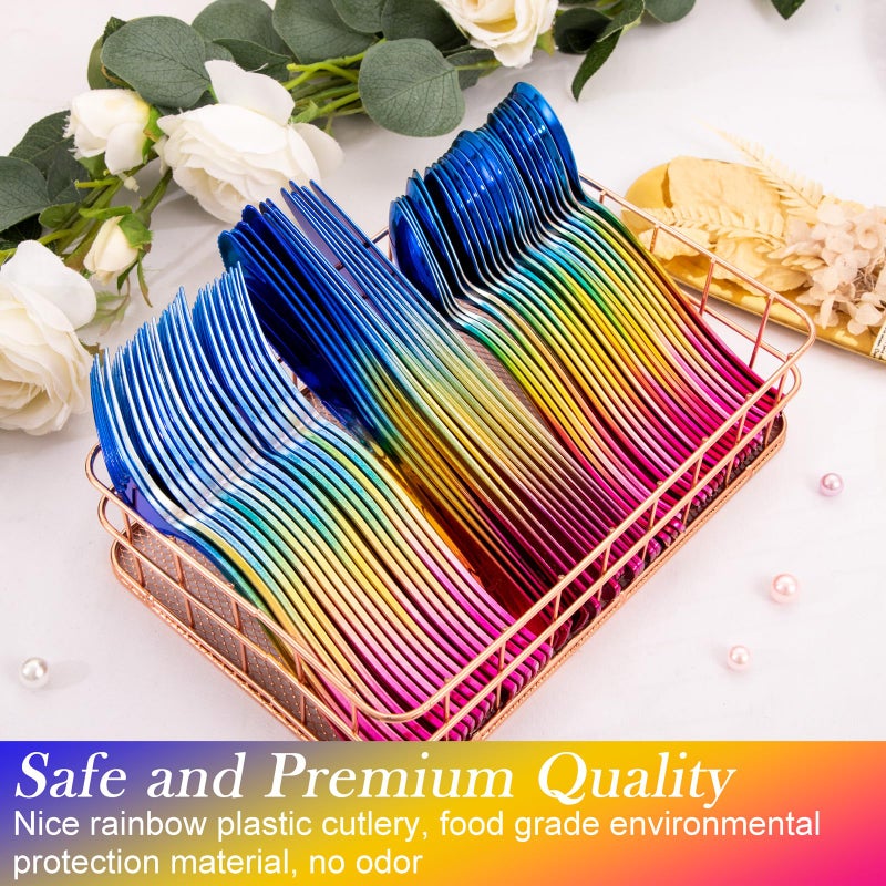 Supernal 120pcs Rainbow Plastic Silverware Rainbow Plastic Utensils Colorful Party Flatware Include 40 Forks 40 Knives and 40 Spoons for Trolls Party Baby Shower Decorations Easter Serves 40 Guests - Image 5