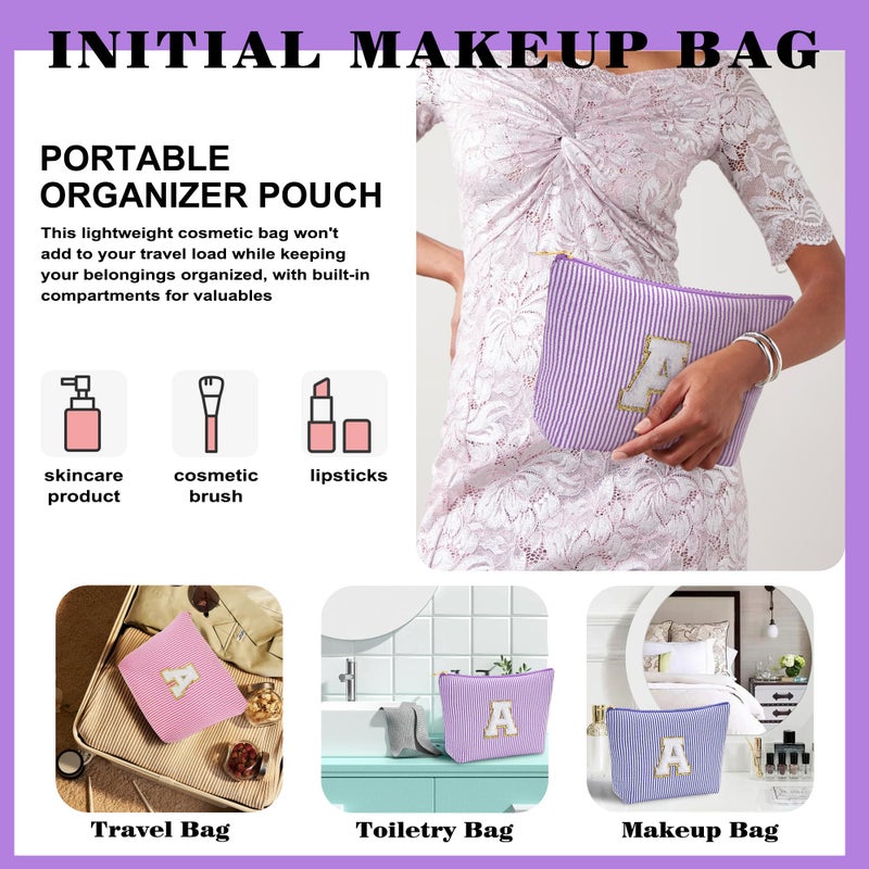 Fohufo Travel Makeup Bag Set - Travel Essentials, Initial Make up Cosmetic Bag Makeup Pouch Travel Toiletry Bag | Cute Purple Stuff Birthday Gifts for Women Mom Daughter, Purple Letter A - Image 3