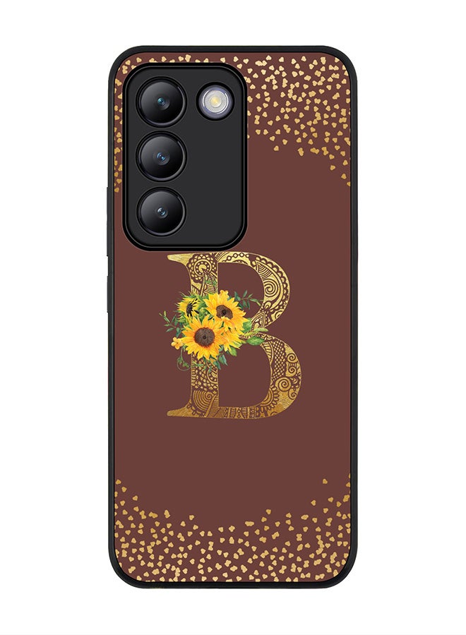 Stylizedd Rugged Black edge case for Vivo V30 Lite 5G, Flexible Cover -  Custom Monogram Initial Letter Mandala Floral Pattern Alphabet - B  (Brown )  - Image 1