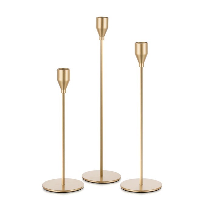 GOLD TAPER CANDLE HOLDERS TALL CANDLESTICK HOLDER FOR TABLE CENTERPIECE SET OF 3 METAL CANDLES STICK HOLDERS STAND WEDDING DECOR
