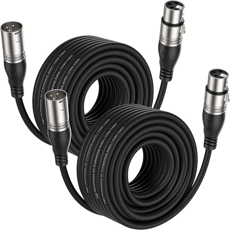 EBXYA XLR Cable 50ft 2 Packs - Premium Balanced Microphone Cable with 3-Pin XLR Male to Female Mic Speaker Cable, Black - Image 1