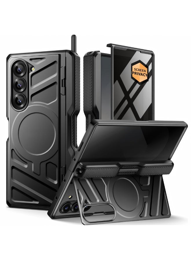TONGATE Magnetic for Z Fold 6 Case with S Pen Holder & Stand, [Compatible with MagSafe] Heavy Duty Phone Case Built in Privacy Screen Protector & Belt Clip for Samsung Galaxy Z Fold 6 5g 2024, Black - Image 1