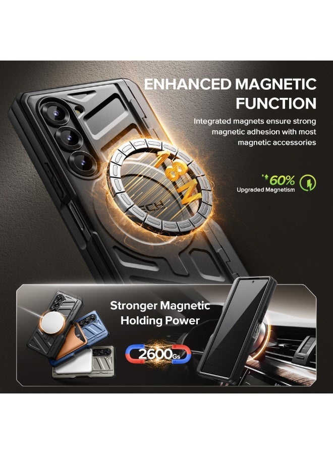 TONGATE Magnetic for Z Fold 6 Case with S Pen Holder & Stand, [Compatible with MagSafe] Heavy Duty Phone Case Built in Privacy Screen Protector & Belt Clip for Samsung Galaxy Z Fold 6 5g 2024, Black - Image 4