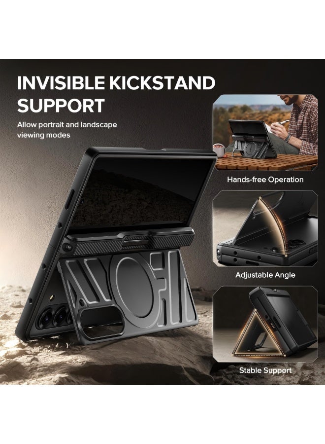 TONGATE Magnetic for Z Fold 6 Case with S Pen Holder & Stand, [Compatible with MagSafe] Heavy Duty Phone Case Built in Privacy Screen Protector & Belt Clip for Samsung Galaxy Z Fold 6 5g 2024, Black - Image 5