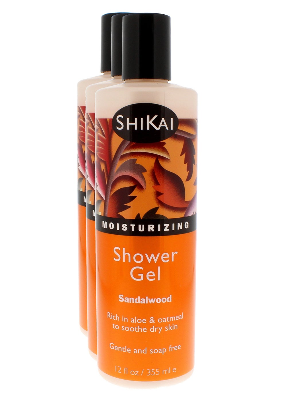 SHIKAI ShiKai Daily Moisturizing Shower Gel (Sandalwood, 12oz, Pack of 3) | Gentle Formula | Aloe Vera & Oatmeal for Soft, Healthy Skin | Dry Skin Relief 