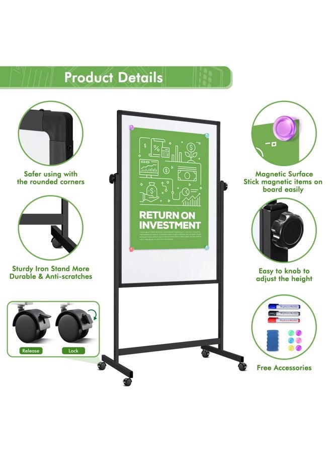 Reliaboard Mobile Whiteboard 32 x 48 inches Height Adjustable Dry Erase White Board, Standing Easel Whiteboard on Wheels, Double-Sided Magnetic Whiteboard with Stand for Office, Home and Classroom - Image 5