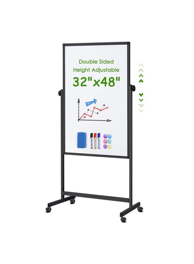 Reliaboard Mobile Whiteboard 32 x 48 inches Height Adjustable Dry Erase White Board, Standing Easel Whiteboard on Wheels, Double-Sided Magnetic Whiteboard with Stand for Office, Home and Classroom - Image 1