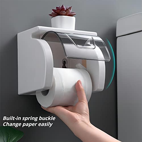 Beruyu Self Adhesive Toilet Paper Holder with Shelf, Waterproof Toilet Paper Roll Holder Wall Mount for Bathroom and Washroom, White - Image 4