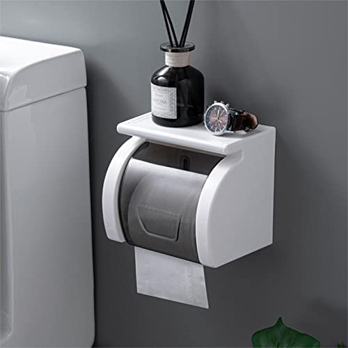 Beruyu Self Adhesive Toilet Paper Holder with Shelf, Waterproof Toilet Paper Roll Holder Wall Mount for Bathroom and Washroom, White - Image 1