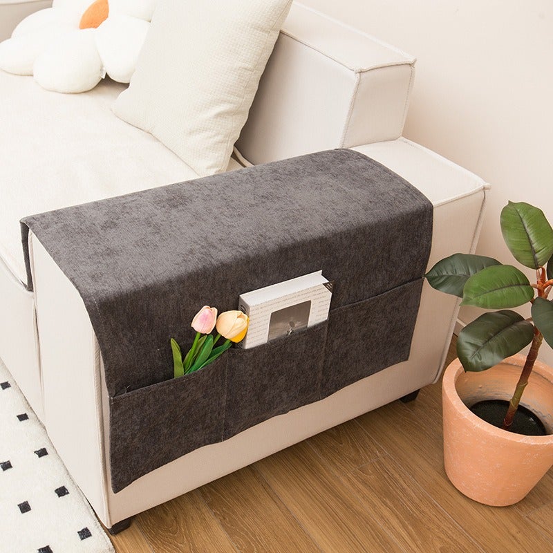 Di Ai Chenille Sofa Armrest Cover with Side Pocket, Universal Fit, Dust-Proof Armchair Protector, Solid Color, Modern Style - Image 1