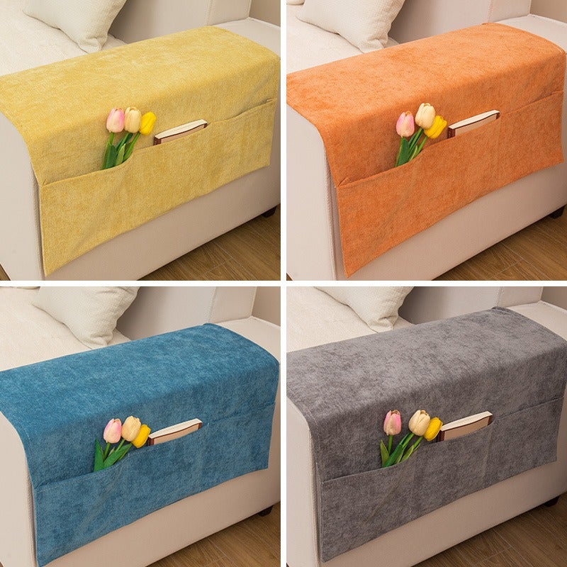 Di Ai Chenille Sofa Armrest Cover with Side Pocket, Universal Fit, Dust-Proof Armchair Protector, Solid Color, Modern Style - Image 2