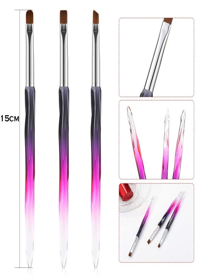 GEMSANVA Nail Art Clean Up Brushes,3PCS Nail Brush For Cleaning Polish Mistakes on the Cuticles,Flat/Oval/Fine Angled Gel Nail Brushes For Nail Art Design Painting and DIY Tools (BLACK PURPLE) - Image 2
