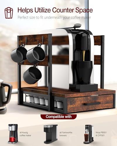 Evermagin K Cup Holder, 35 Pod Capacity, Coffee Pod Holder Compatible with Keurig, Coffee Station Organizer for Countertop with Cup Rack, Rustic Brown - Image 4