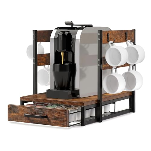 Evermagin K Cup Holder, 35 Pod Capacity, Coffee Pod Holder Compatible with Keurig, Coffee Station Organizer for Countertop with Cup Rack, Rustic Brown - Image 1