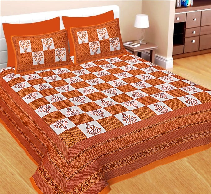 COTTON BEDSHEET FOR DOUBLE BED RAJASTHANI JAIPURI FLORAL BEDSHEET WITH 2 PILLOW COVERS MULTICOLORS 83