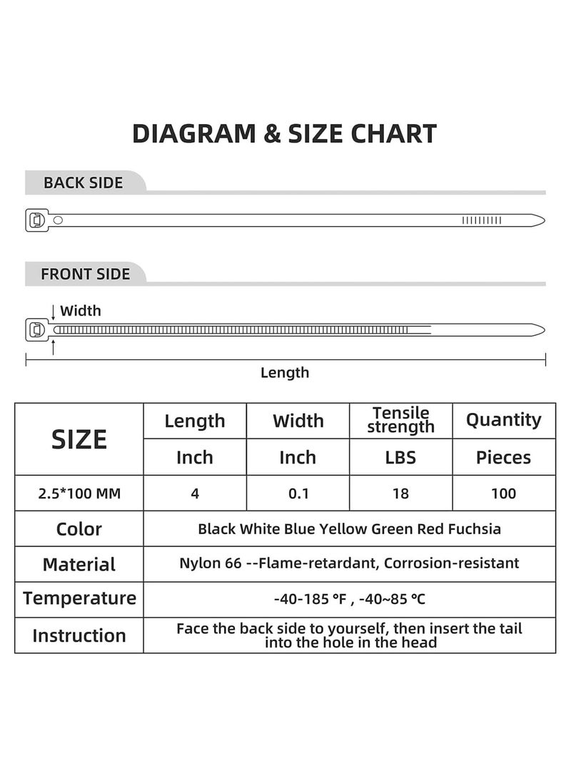 أم جي زي 4 بوصة أربطة مضغوطة ذاتية القفل 100 قطعة أربطة كابل نايلون قزم قفل أسود أربطة كابل نايلون يلتف الأشرطة للداخلية والخارجية - Image 5