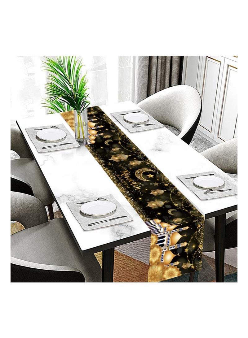 Aikanbo Ramadan Party Set,Ramadan Kareem Table Flag 70.8x13.7 inches and Ramadan Kareem Backdrop Banner 70.8x43.3 inches,Islamic Ramadan Mubarak Table Runner,Muslim Eid Mubarak Fabric Backdrop for Eid Celebration with Venus Moon Mosque Decoration,Islamic Home Decor Background - Image 3