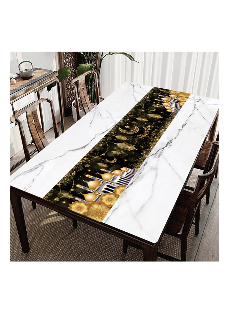 Aikanbo Ramadan Party Set,Ramadan Kareem Table Flag 70.8x13.7 inches and Ramadan Kareem Backdrop Banner 70.8x43.3 inches,Islamic Ramadan Mubarak Table Runner,Muslim Eid Mubarak Fabric Backdrop for Eid Celebration with Venus Moon Mosque Decoration,Islamic Home Decor Background - Image 4