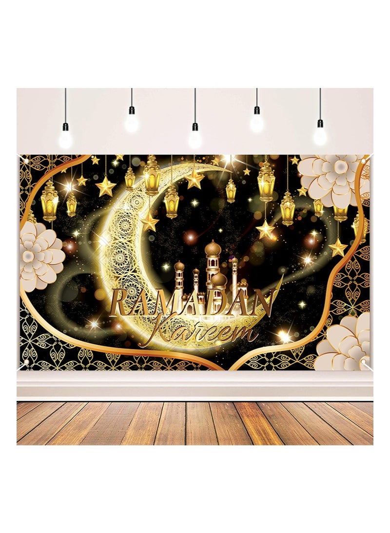 Aikanbo Ramadan Party Set,Ramadan Kareem Table Flag 70.8x13.7 inches and Ramadan Kareem Backdrop Banner 70.8x43.3 inches,Islamic Ramadan Mubarak Table Runner,Muslim Eid Mubarak Fabric Backdrop for Eid Celebration with Venus Moon Mosque Decoration,Islamic Home Decor Background - Image 5