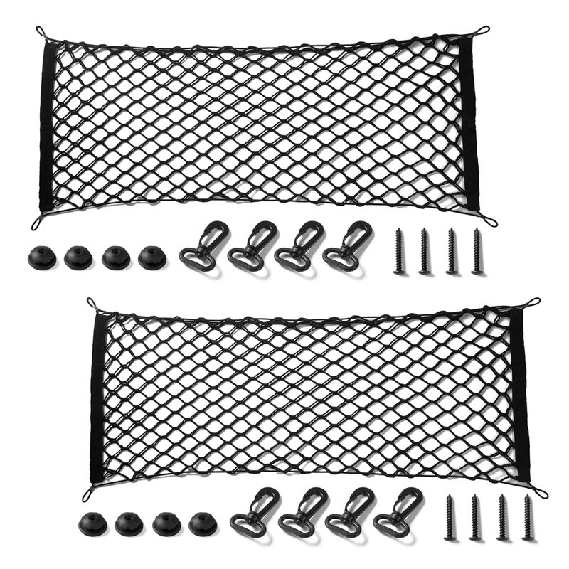 Amiss 2 Packs Cargo Net Stretchable Adjustable Elastic Trunk Storage Net with Hook for SUVs Cars and Trucks 354x158 Inch