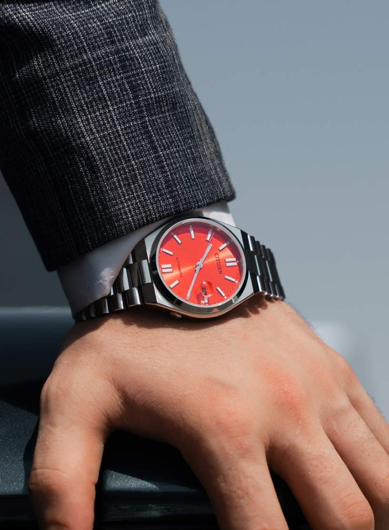 سيتيزن بوتيك ساعة Citizen Tsuyosa Collection للرجال باللون البرتقالي، أوتوماتيكية، من الفولاذ المقاوم للصدأ NJ0158-89W - Image 4