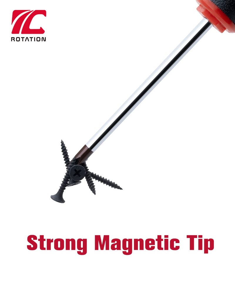 ROTATION 6PCS Magnetic Tip Screwdriver Set, 3 Phillips and 3 Flat, Red Tip | Red, Gloss, S2 Steel) - Image 3