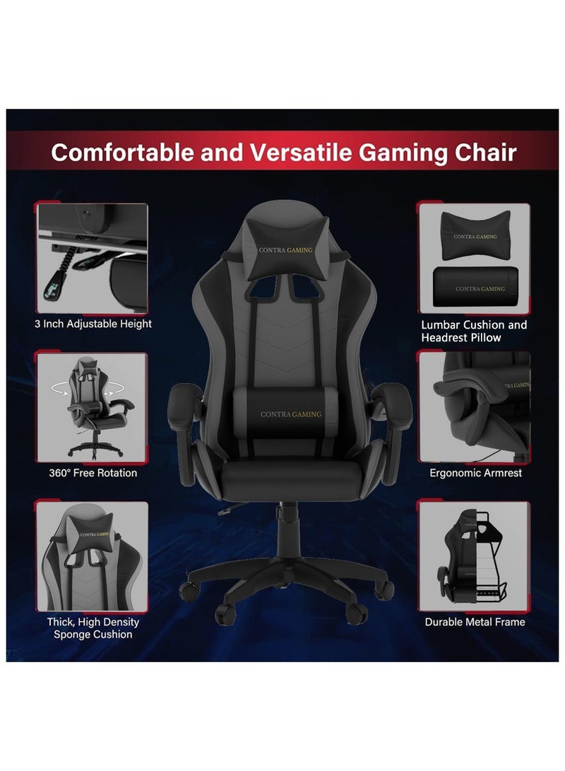 Mahmayi Gaming Chair with High Resilience Cushion Ergonomically Built, High Back with Reclining Feature, Height adjustable, Neck and Lumbar support for Home Study & Gaming Black and Grey HYG-01 - Image 2