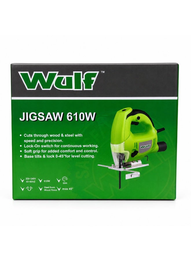 Wulf 610W Electric Jigsaw Heavy Duty Wood and Metal Cutting Machine with Adjustable Base Lock-On Switch and Precision Cutting for Carpentry DIY and Construction - Image 3