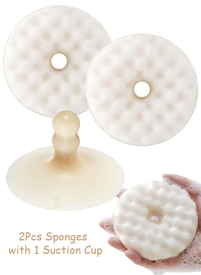 2Pcs Dual-Sided Kitchen Sponges with 1 Suction Cup,Natural Scrub Sponges for Dishes, Kitchen, Bathroom Cleaning,Honeycomb Shape, Non-Scratch - Image 1