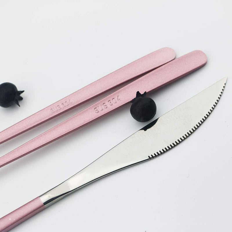 KolorfulStainless Steel Gold Plated Spoon Set HeavyDuty Stainless Steel Dinner sppon Include Knifes Forks Spoons SilverwareMetal Forks for Home Kitchen Restaurant Hotel Pink 6 - Image 4