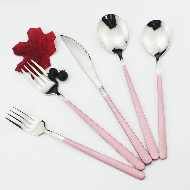 KolorfulStainless Steel Gold Plated Spoon Set HeavyDuty Stainless Steel Dinner sppon Include Knifes Forks Spoons SilverwareMetal Forks for Home Kitchen Restaurant Hotel Pink 6 - Image 3