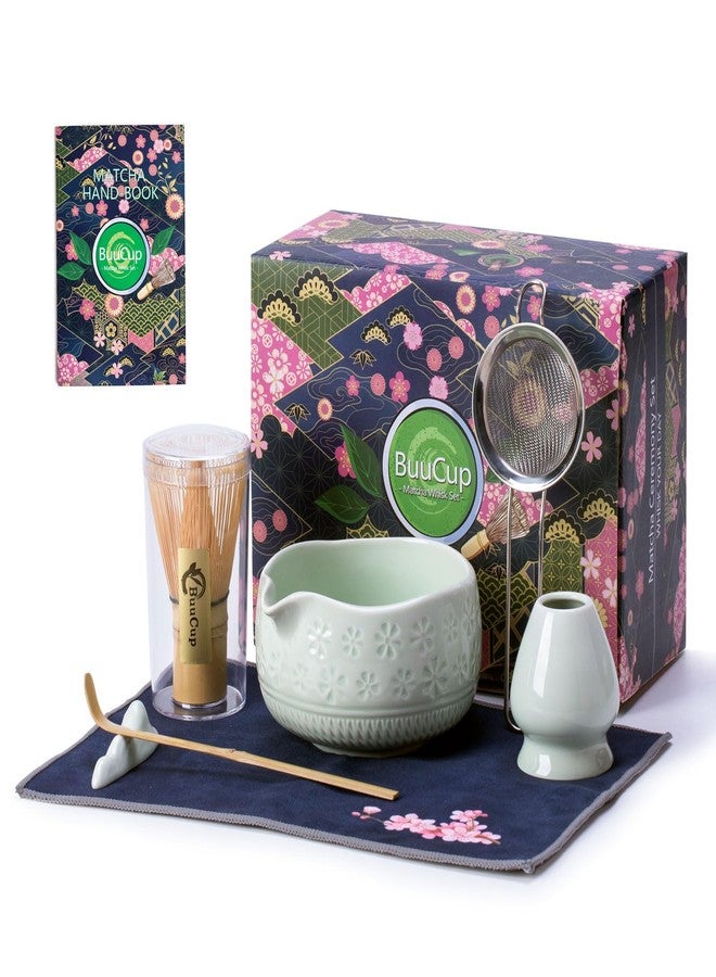 Buucup Matcha Whisk Set, Ceramic Matcha Set Includes Matcha Bowl, Matcha Whisk and Holder, Bamboo Scoop, Scoop Rest, Sifter and Tea Towel - 7 Pcs Matcha Kit for Matcha Lovers (Mint) - Image 1
