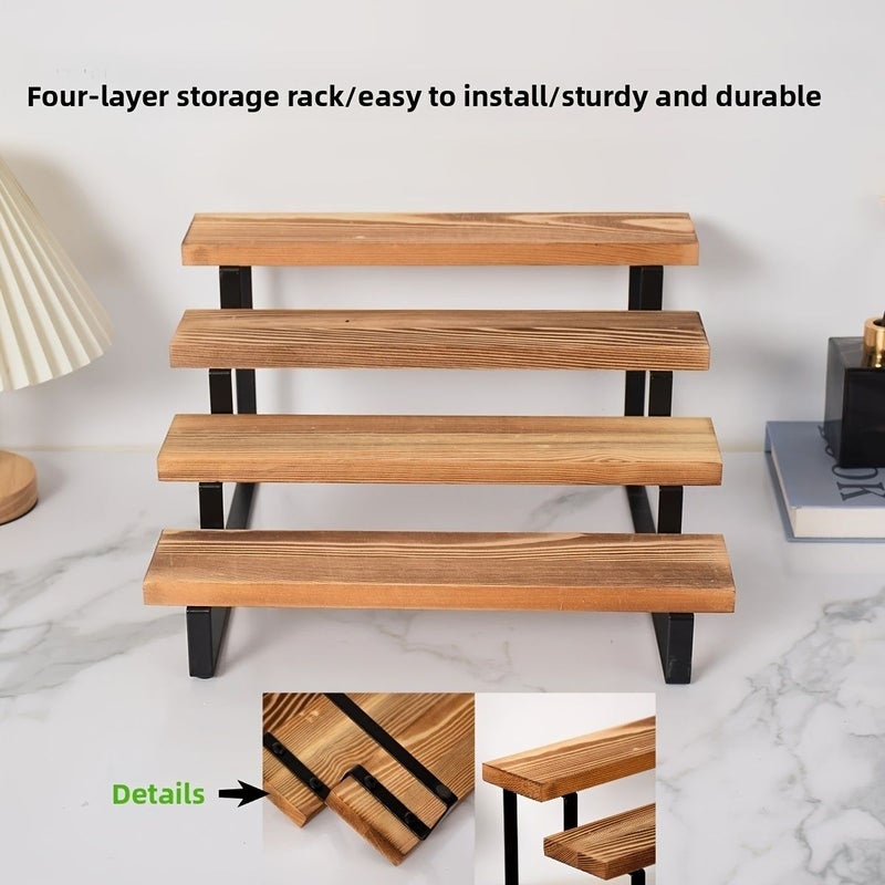 Pine Wood Desktop Tiered Storage Rack 35x32.5x20.5cm Solid Bathroom Perfume Display Shelf Jewelry Organizer Utility Rack - Image 1