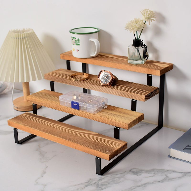 Pine Wood Desktop Tiered Storage Rack 35x32.5x20.5cm Solid Bathroom Perfume Display Shelf Jewelry Organizer Utility Rack - Image 4