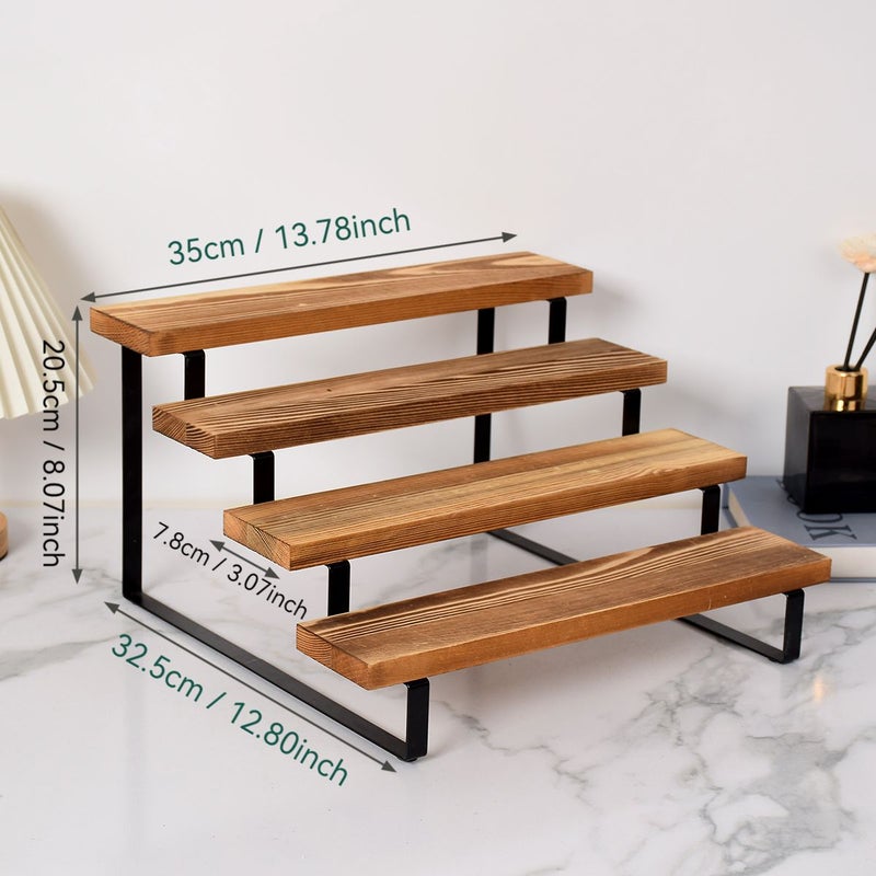 Pine Wood Desktop Tiered Storage Rack 35x32.5x20.5cm Solid Bathroom Perfume Display Shelf Jewelry Organizer Utility Rack - Image 3