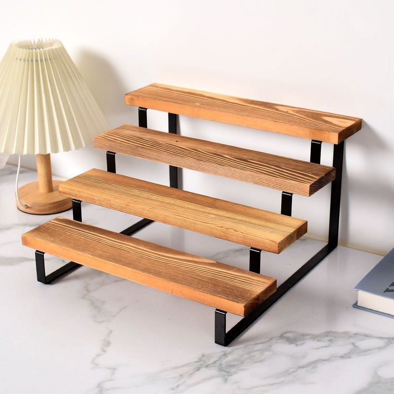 Pine Wood Desktop Tiered Storage Rack 35x32.5x20.5cm Solid Bathroom Perfume Display Shelf Jewelry Organizer Utility Rack - Image 2