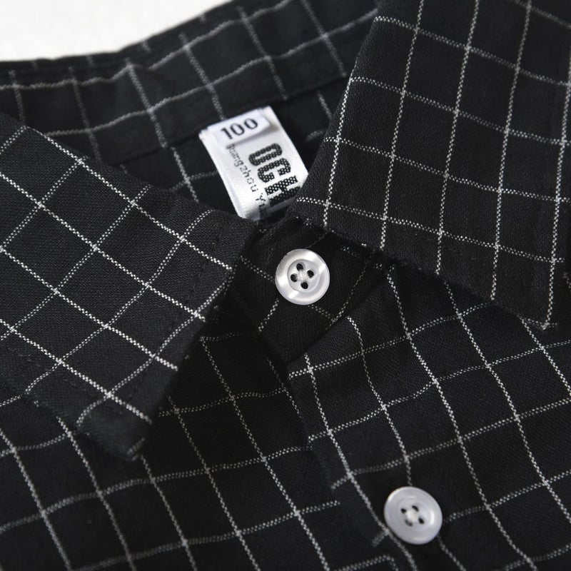 OCHENTA Toddler Boys Plaid Flannel Button Down Shirt Long Sleeve Casual Dress Tops Black 100CM - 2T - Image 2
