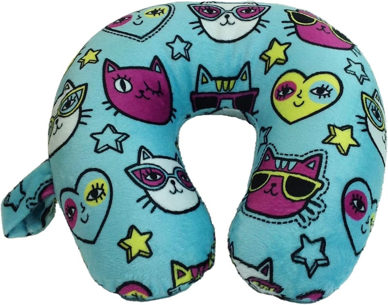 Kids Cozy Soft Microfiber Neck Pillow, Compact, Perfect for Plane or Car Travel, Cool Cat