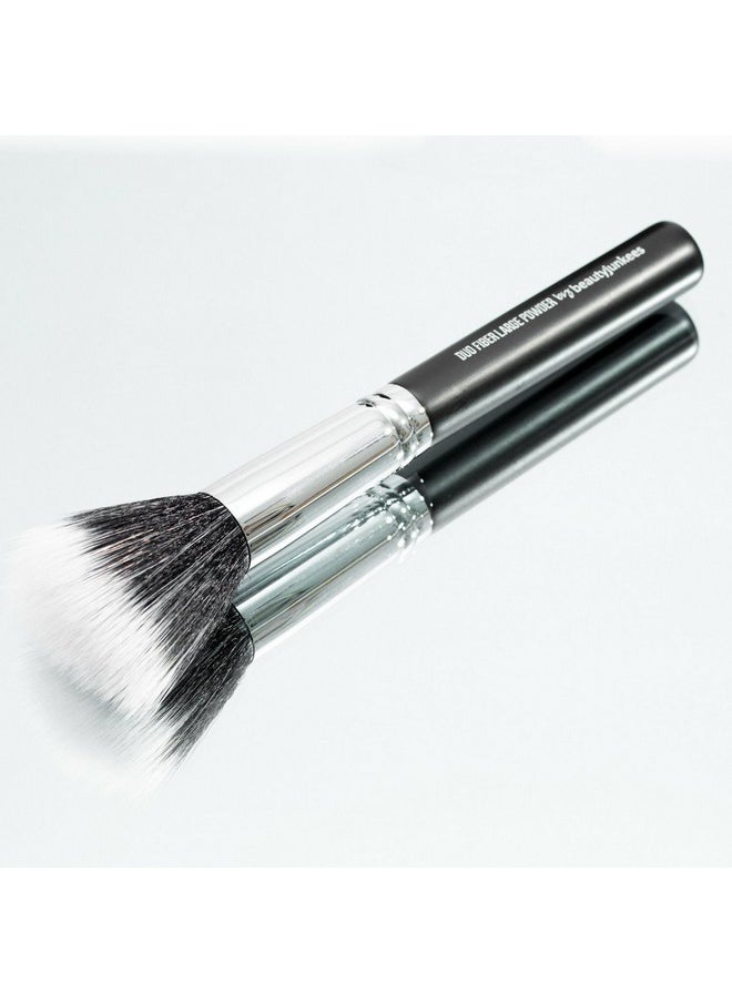 Beauty Junkees Large Powder Makeup Brush Beauty Junkees Pro Flat Top Duo Fiber Synthetic Make Up Brushes Blend Diffuse Loose Pressed Translucent Powders For Setting Finishing Bronzing Vegan Cruelty Free  - Image 4
