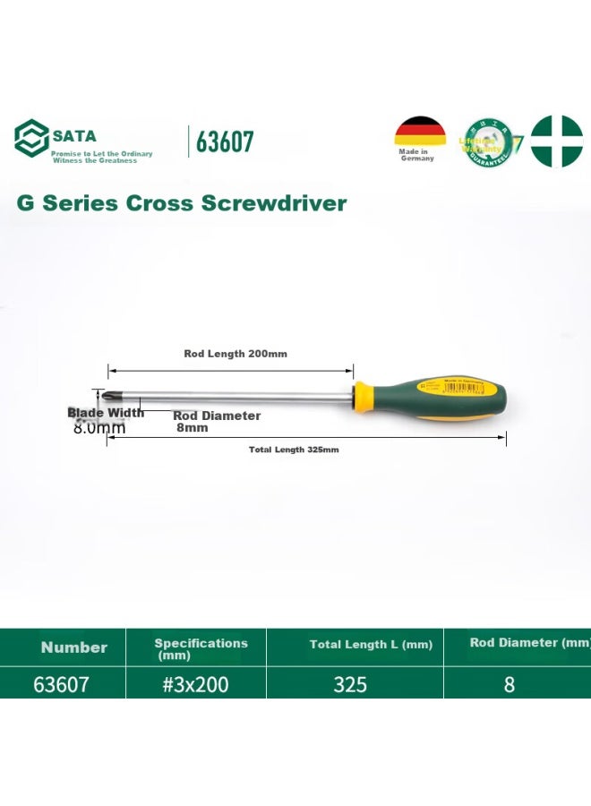 Sata 63607 G Series Dual-color Handle Phillips Screwdriver #3x200mm - Image 1