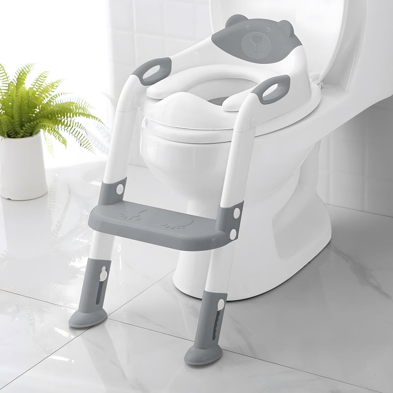 SKYROKU Potty Training Seat with Step Stool Ladder, SKYROKU Potty Training Toilet for Kids Boys Girls Toddlers - Comfortable Safe Potty Seat with Anti-Slip Pads Ladder Grey  - Image 1