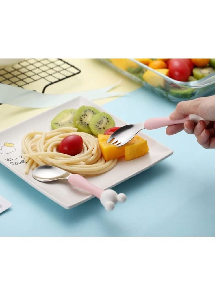 هايلاند طقم ملاعق وشوكة للأطفال من الفولاذ المقاوم للصدأ ، أواني تدريب للأطفال ، باللون الوردي - Image 3