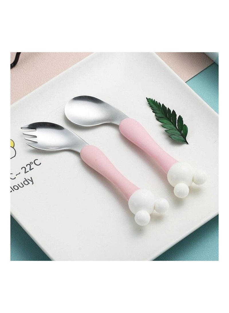 هايلاند طقم ملاعق وشوكة للأطفال من الفولاذ المقاوم للصدأ ، أواني تدريب للأطفال ، باللون الوردي - Image 1