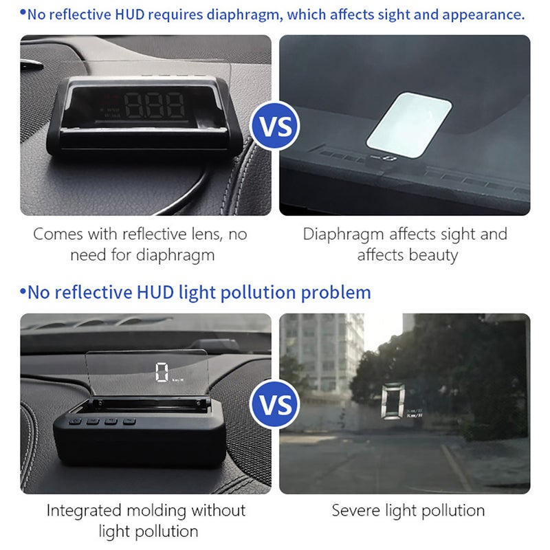 شاشة عرض صور ثلاثية الأبعاد سтереو عالية الدقة LED (HUD) - مقياس سرعة - أداة تشخيص السيارة - إزالة رموز الأخطاء OBDⅡ - كمبيوتر قيادة آمنة - إنذار سرعة تجاوز الحد وإنذار الأخطاء - Image 4
