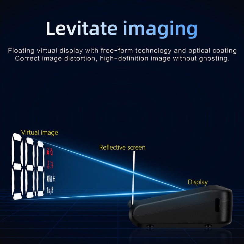 شاشة عرض صور ثلاثية الأبعاد سтереو عالية الدقة LED (HUD) - مقياس سرعة - أداة تشخيص السيارة - إزالة رموز الأخطاء OBDⅡ - كمبيوتر قيادة آمنة - إنذار سرعة تجاوز الحد وإنذار الأخطاء - Image 2