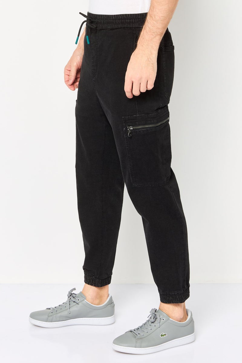 SELECTED Men Regular Fit Washed Stretchable Cargo Denim, Black - Image 3