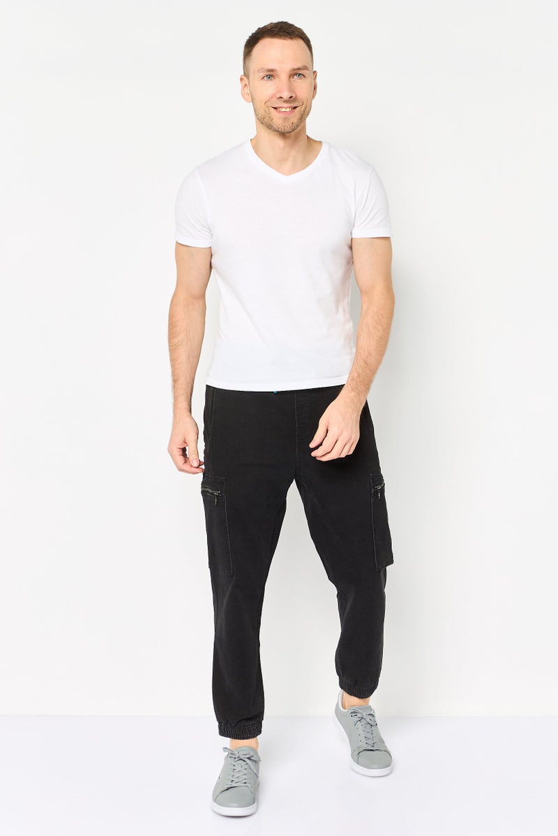 SELECTED Men Regular Fit Washed Stretchable Cargo Denim, Black - Image 2