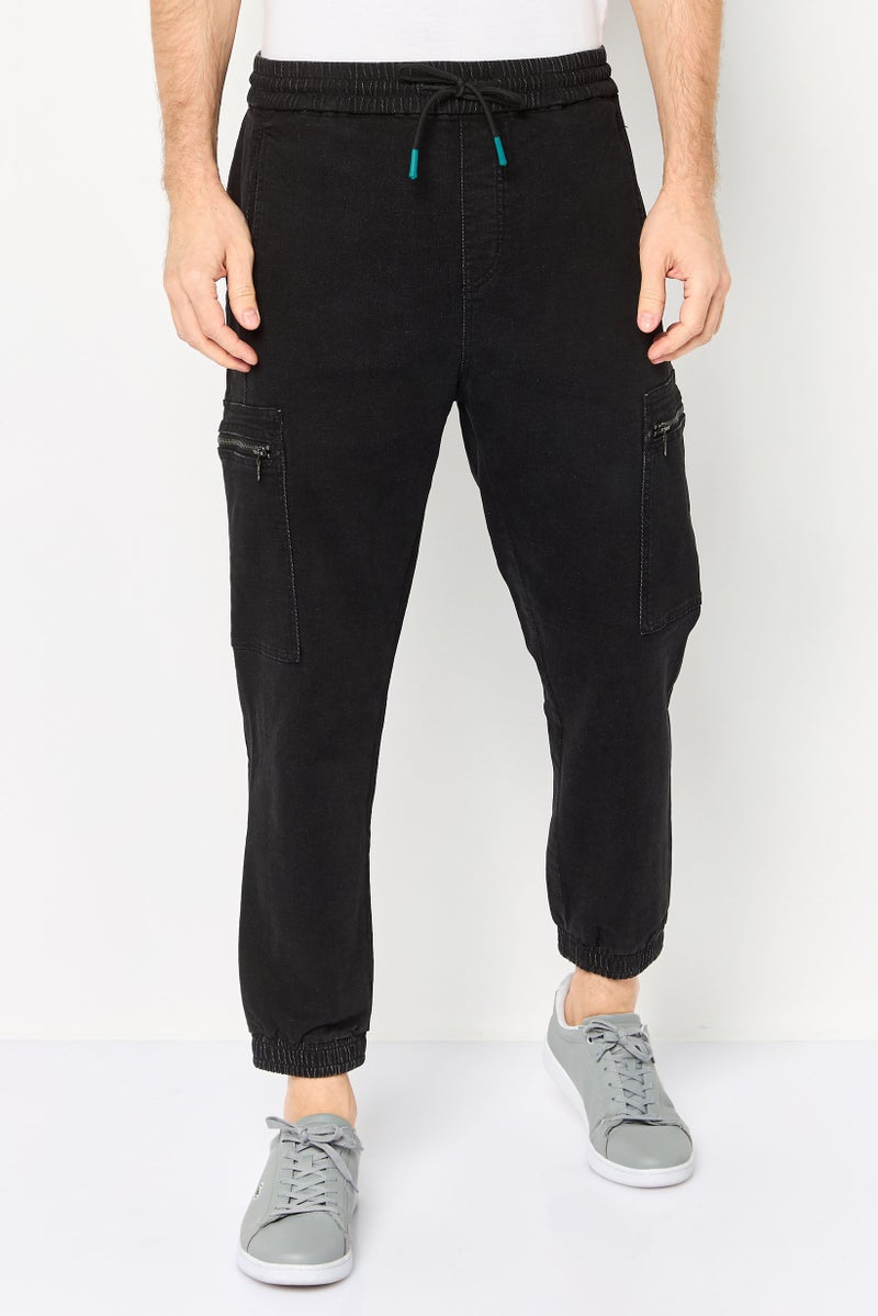 SELECTED Men Regular Fit Washed Stretchable Cargo Denim, Black - Image 1